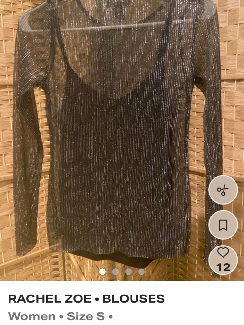 Rachel Zoe Black Metallic Stripe Sheer Long-Sleeve Top